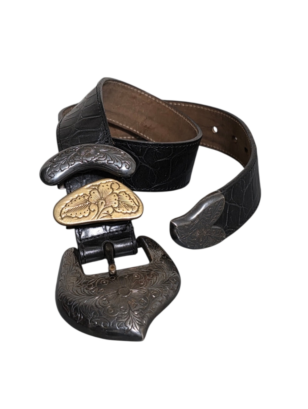 Streets Ahead Vintage Two-Tone Embossed Belt in Black Size Small